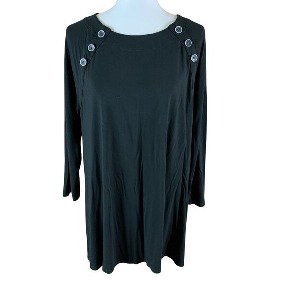 J. Jill Wearever Black Button Shoulder Top Large Minimalist Stretch Travel Wear - Picture 1 of 5